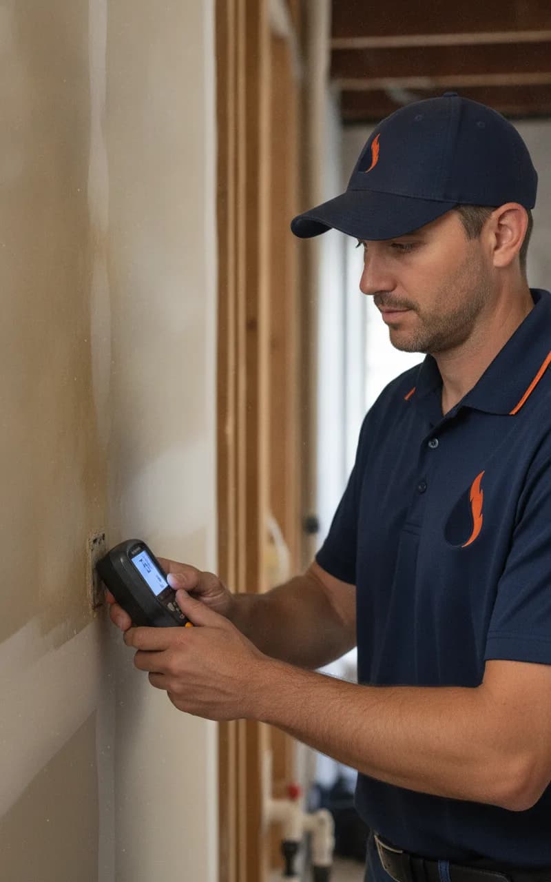 Power Dry technician performing mold remediation in a Northern Illinois home