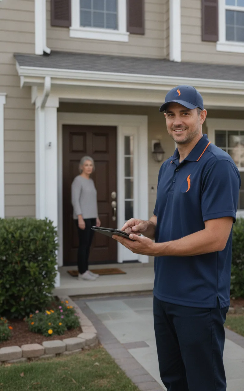 Power Dry Restoration technician reassuring a homeowner at their front door