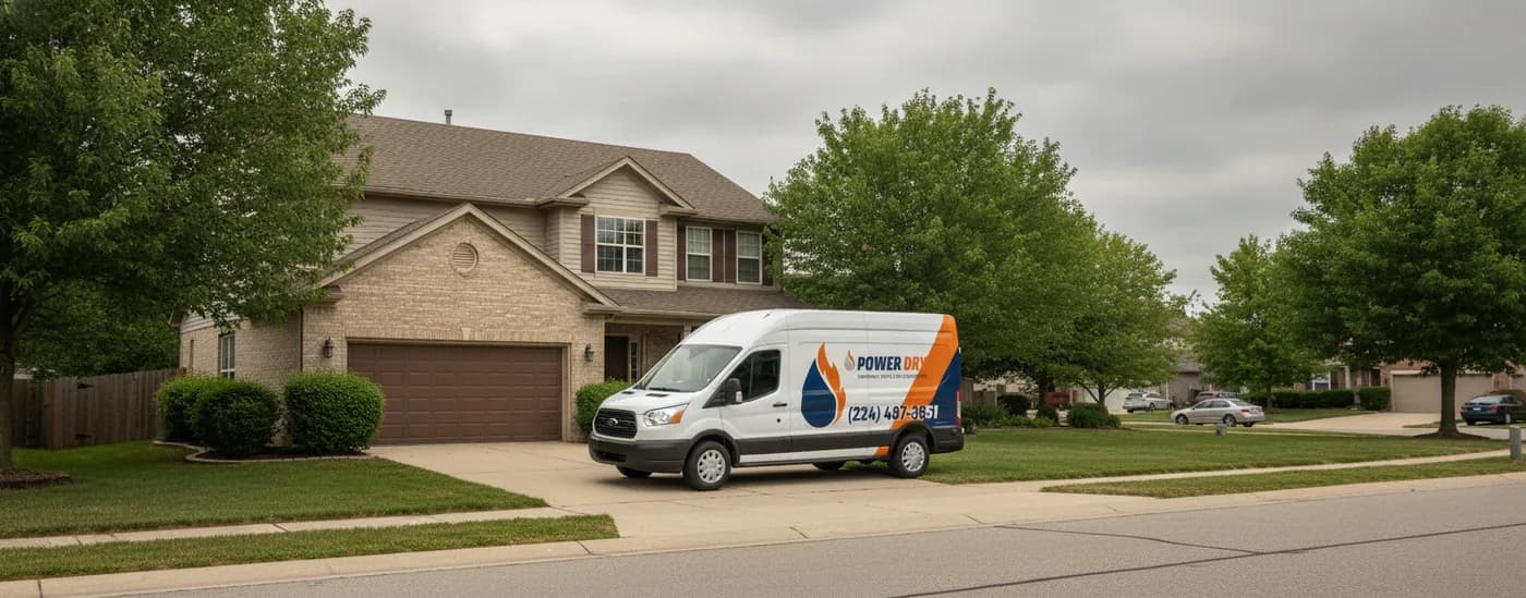 Power Dry Restoration van parked at a home in McHenry County, Illinois